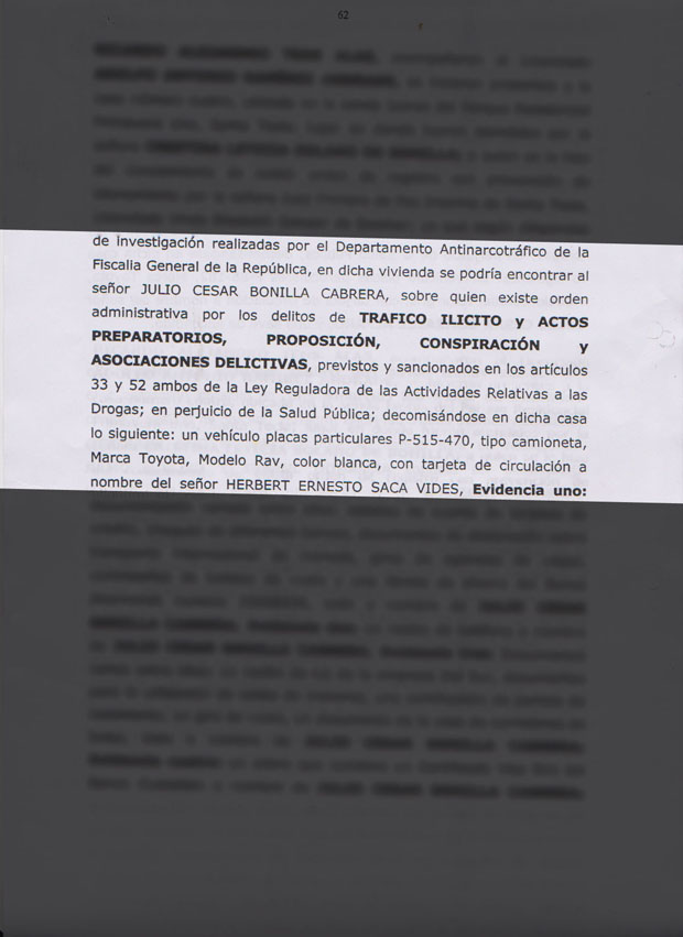 Extracto del expediente fiscal donde se consigna el allanamiento realizado por la DAN en una de las propiedades de Cabrera, donde encontraron la camioneta de Herbert Saca.