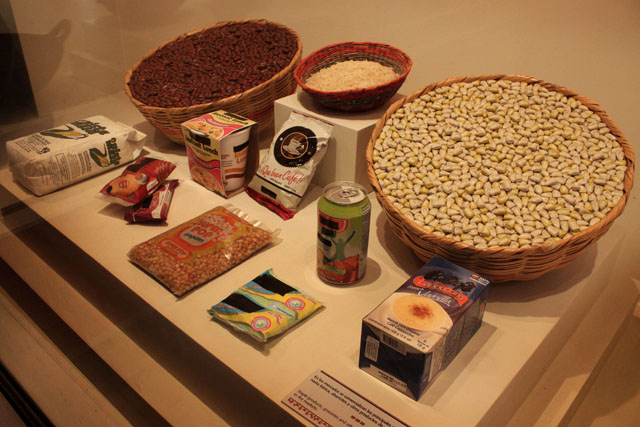 La Canasta Básica Alimentaria presentada por el museo difiere en gran magnitud de la detallada por la DIGESTYC . Las marcas de los productos han sido tapadas con plumón negro permanente y la cédula solo menciona que en los mercados se comercializa.