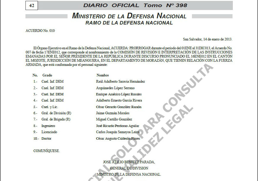 Resolución del Ministerio de la Defensa de enero de 2013.