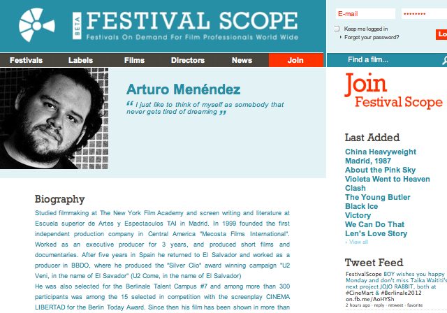 Captura de pantalla de reseña que hace festivalscope.com de Arturo Menéndez.﻿" /></div> <figcaption class=