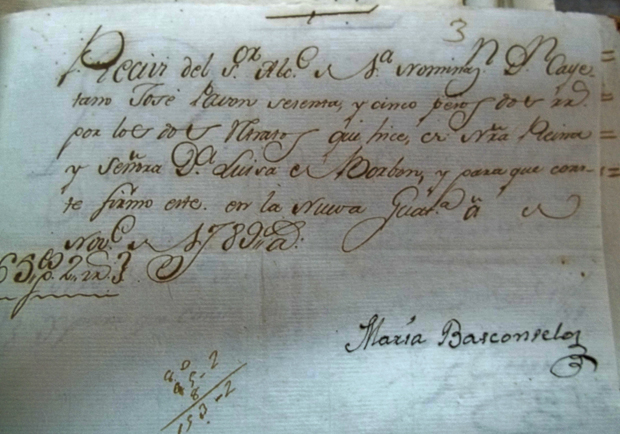 María Basconcelos, la pintora. Recibió sesenta y cinco pesos por los retratos de la reina María Luisa de Parma, consorte de Carlos IV de Borbón.﻿