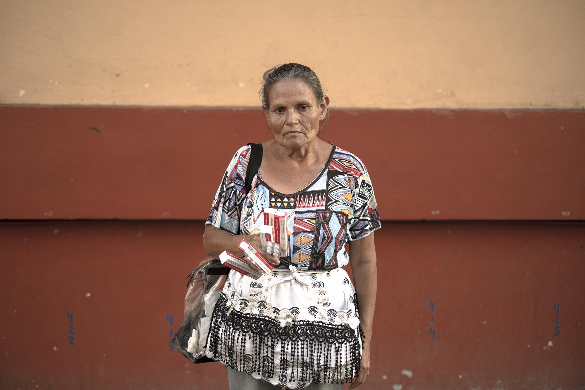 Marta Mejía, 64, lives in Apopa and sells medicine on foot. “I haven’t sold anything here today. You roll the dice on a meal every day,” she said. “Can you imagine what would happen to us if we didn’t go out and sell? They would let us die, because we have no other source of income.”
